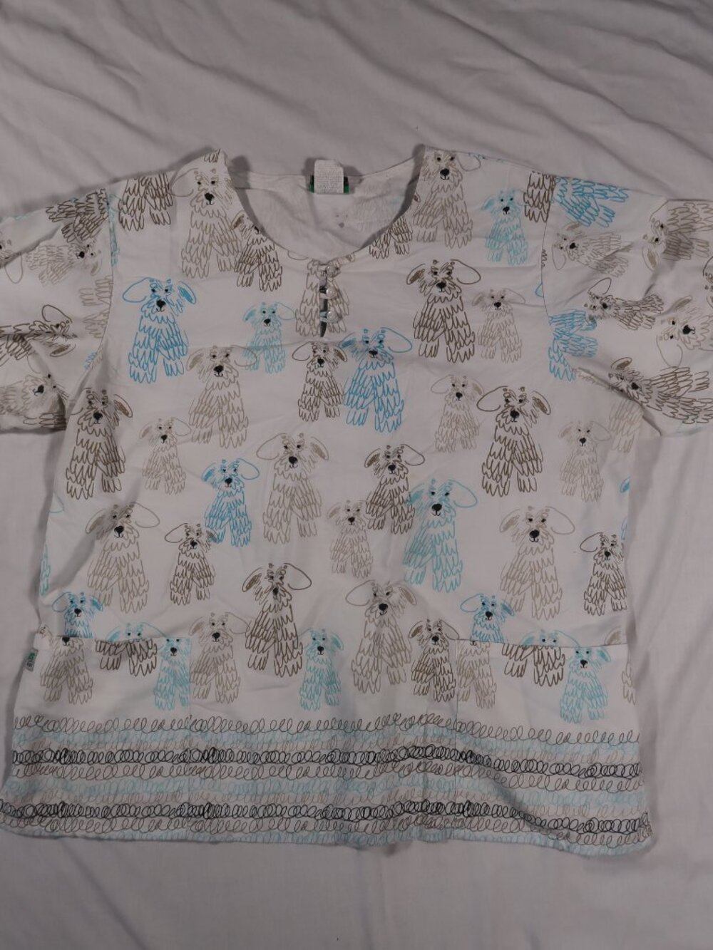 Cute Dog Print Short Sleeve Top - White / Light Blue -